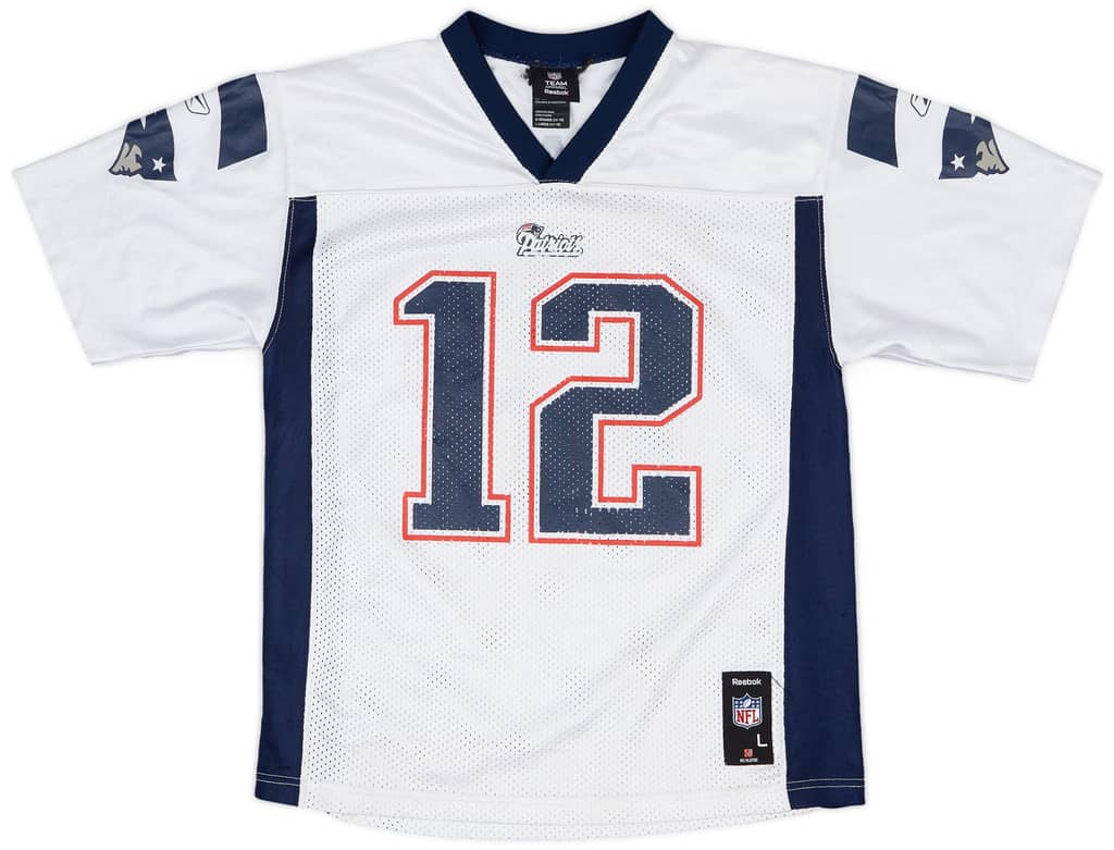 2008-11 New England Patriots Brady #12 Reebok Replica Away Jersey - 7/10 - (L.Boys)