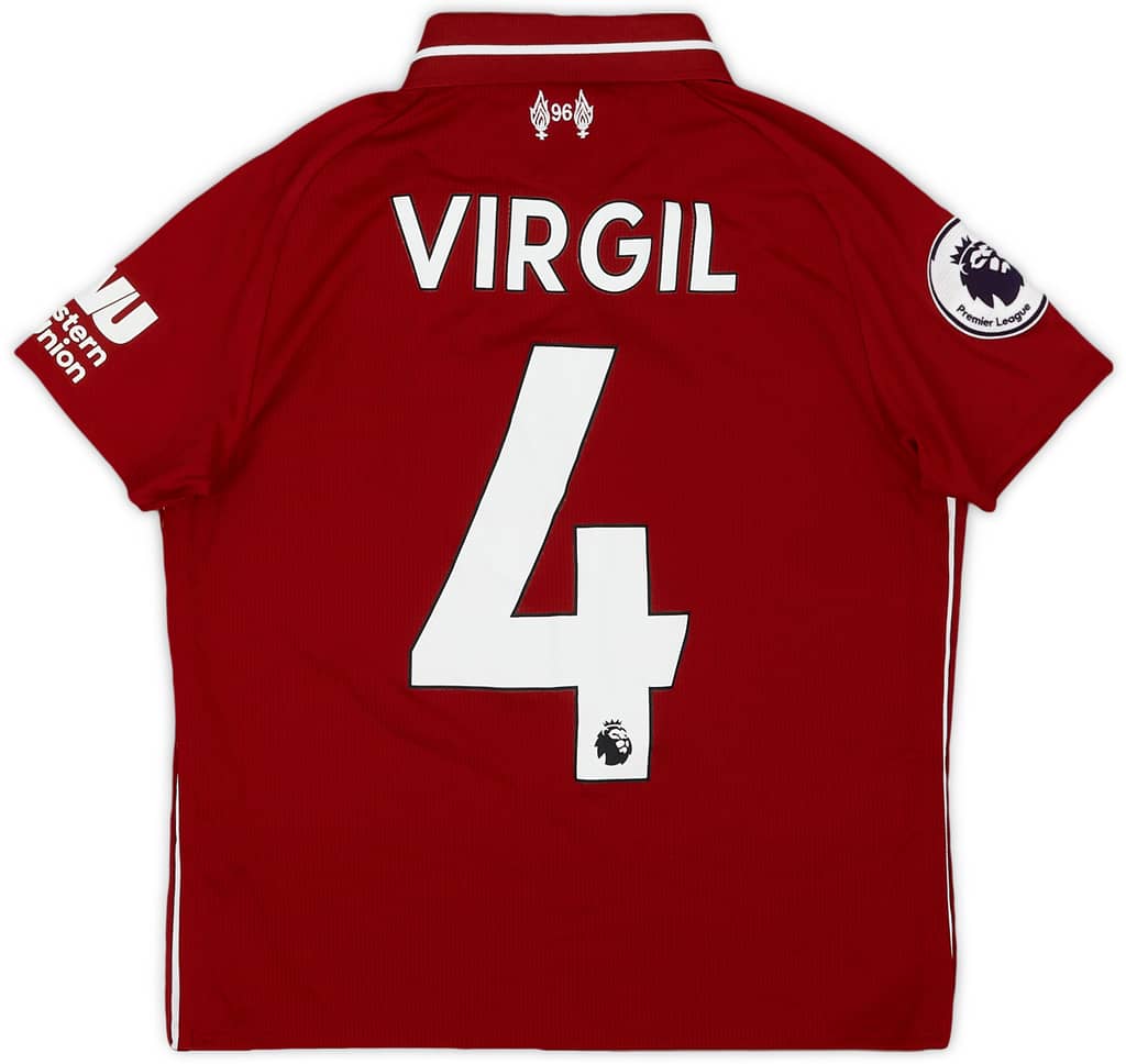 2018-19 Liverpool Home Shirt Virgil #4 - 6/10 - (S.Boys)