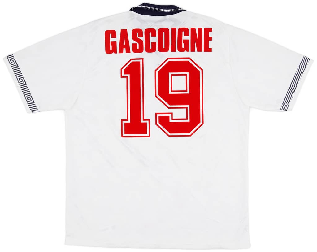 1990-92 England Home Shirt Gascoigne #19 - 9/10 - (L)