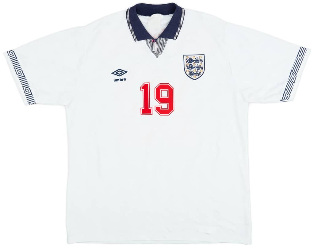1990-92 England Home Shirt Gascoigne #19 - 8/10 - (XL)