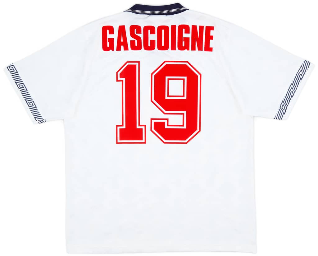 1990-92 England Home Shirt Gascoigne #19 - 9/10 - (L)
