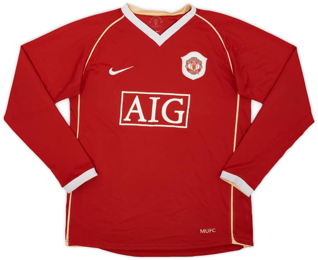 2006-07 Manchester United Home L/S Shirt - 6/10 - (XL.Boys)