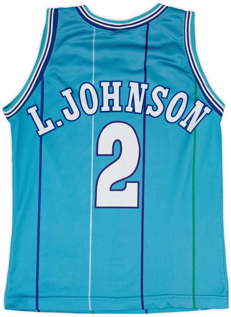 1992-96 Charlotte Hornets L.Johnson #2 Champion Away Jersey - 7/10 - (S)