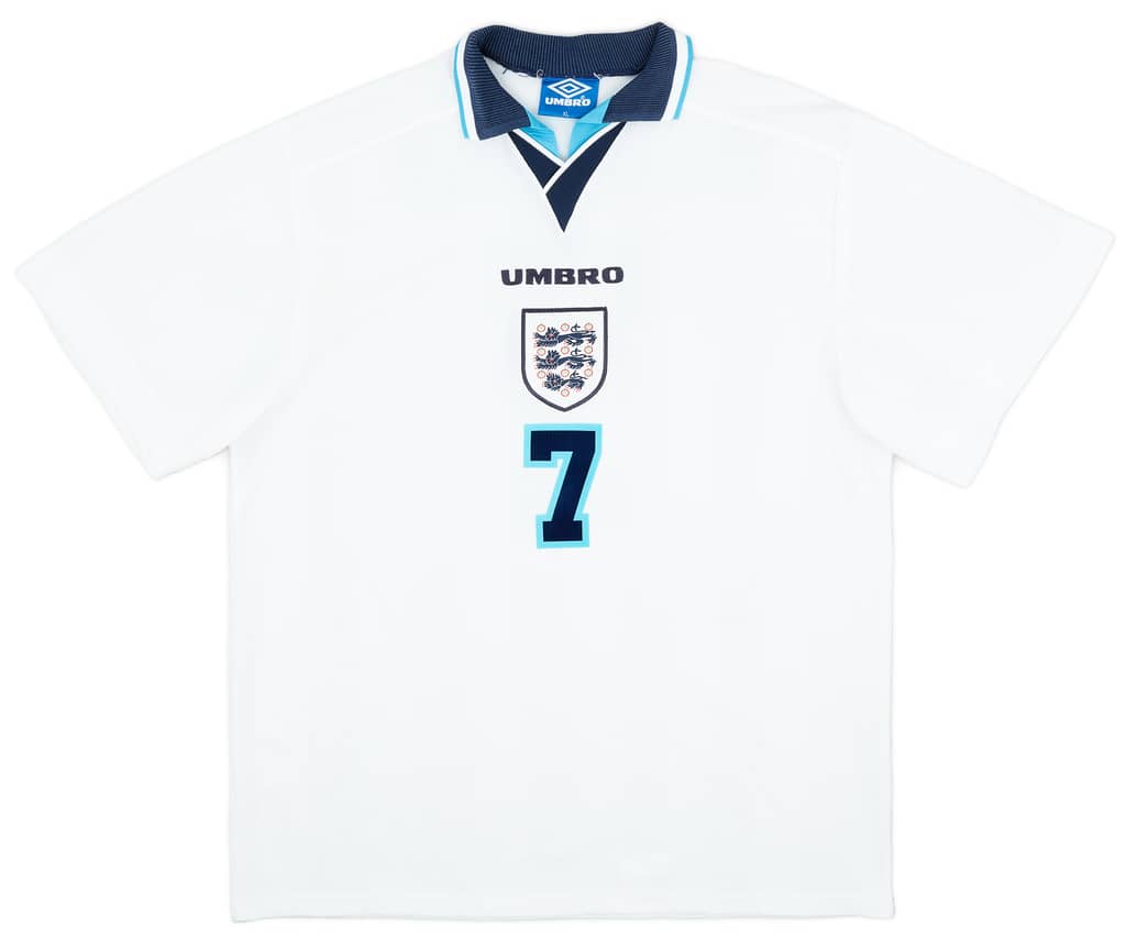 1995-97 England Home Shirt Beckham #7 - 9/10 - (XL)