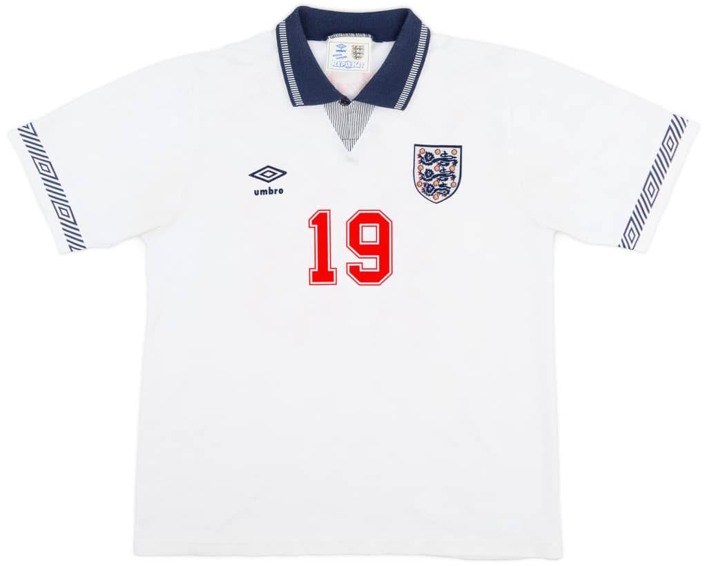 1990-92 England Home Shirt Gascoigne #19 - 8/10 - (L)