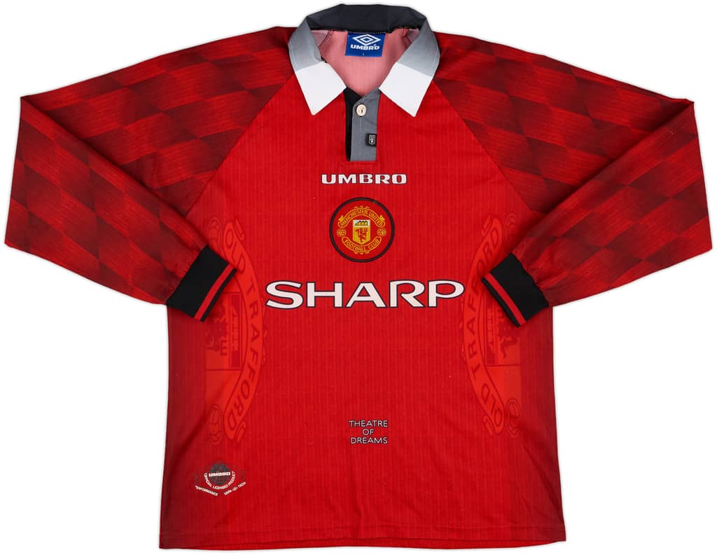 1996-98 Manchester United Home L/S Shirt Cantona #7 - 8/10 - (L)