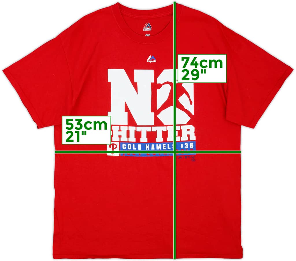 2015 Philadelphia Phillies Cole Hamels 'No Hitter' Majestic Tee - 8/10 - (L)