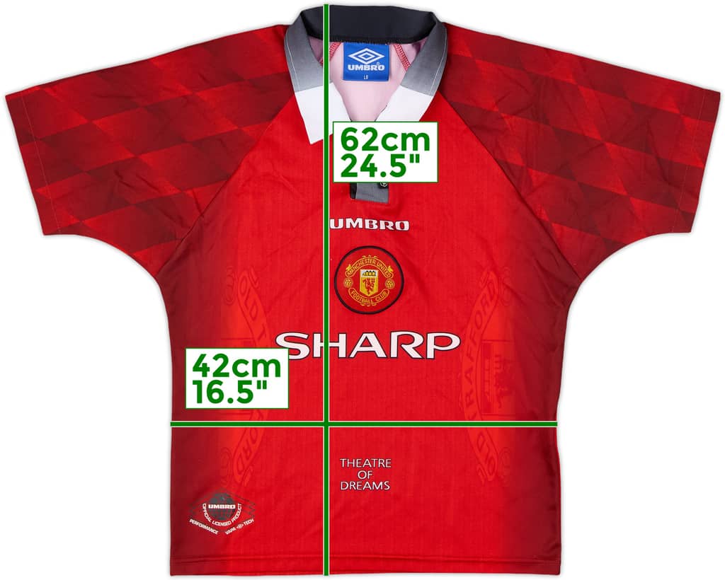 1996-98 Manchester United Home Shirt - 9/10 - (L.Boys)