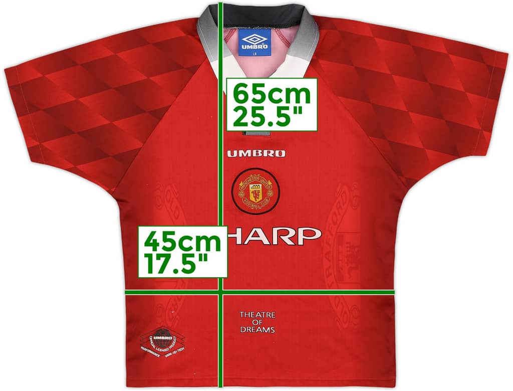 1996-98 Manchester United Home Shirt - 7/10 - (L.Boys)