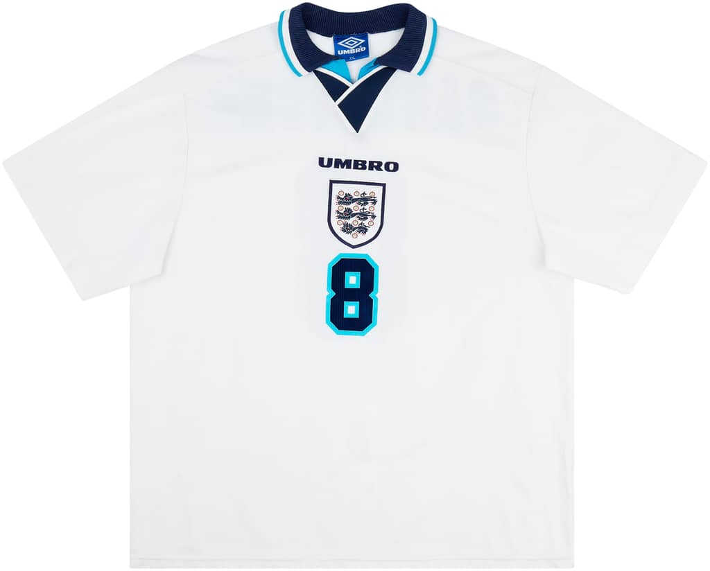 1995-97 England Home Shirt Gascoigne #8 - 8/10 - (XXL)