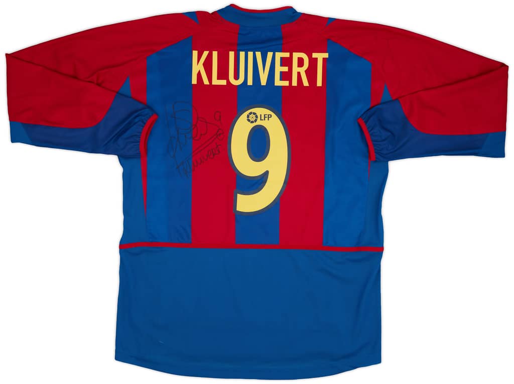 2002-03 Barcelona Player Issue Signed Home L/S Shirt Kluivert #9 - 7/10 - (XL)