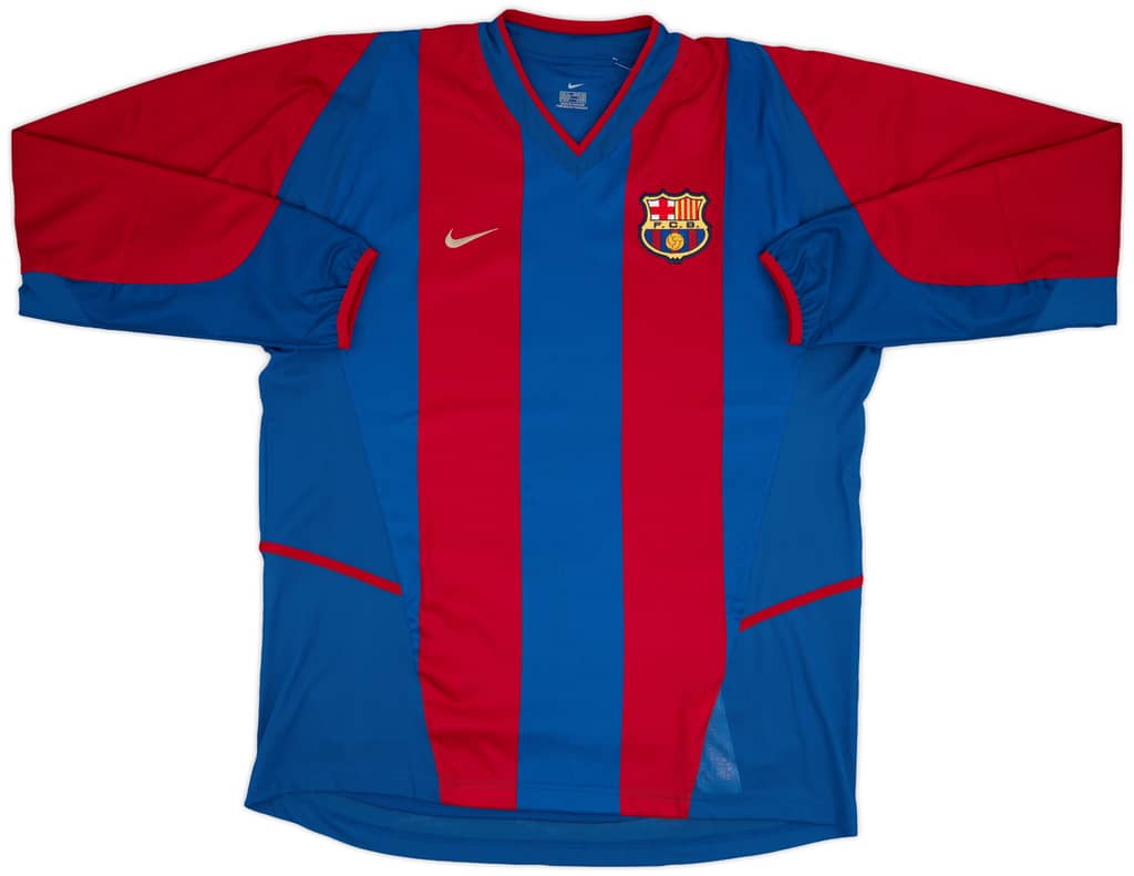 2002-03 Barcelona Player Issue Signed Home L/S Shirt Kluivert #9 - 7/10 - (XL)