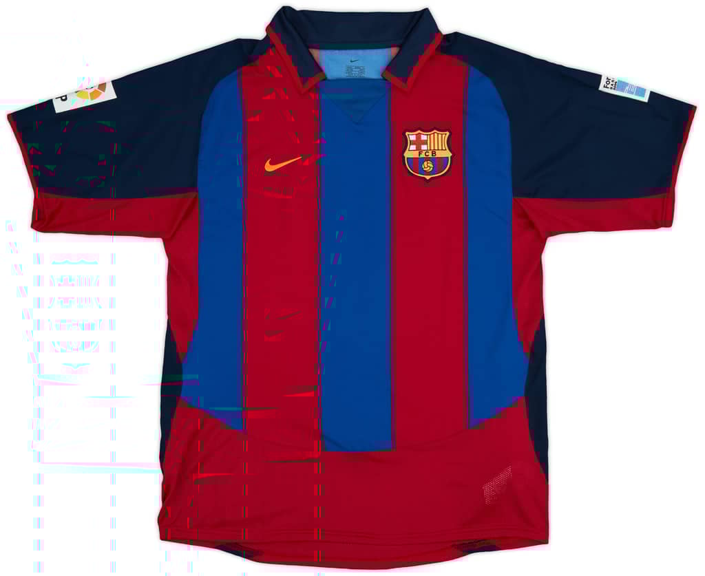 2003-04 Barcelona Match Issue Signed Home Shirt Overmars #11