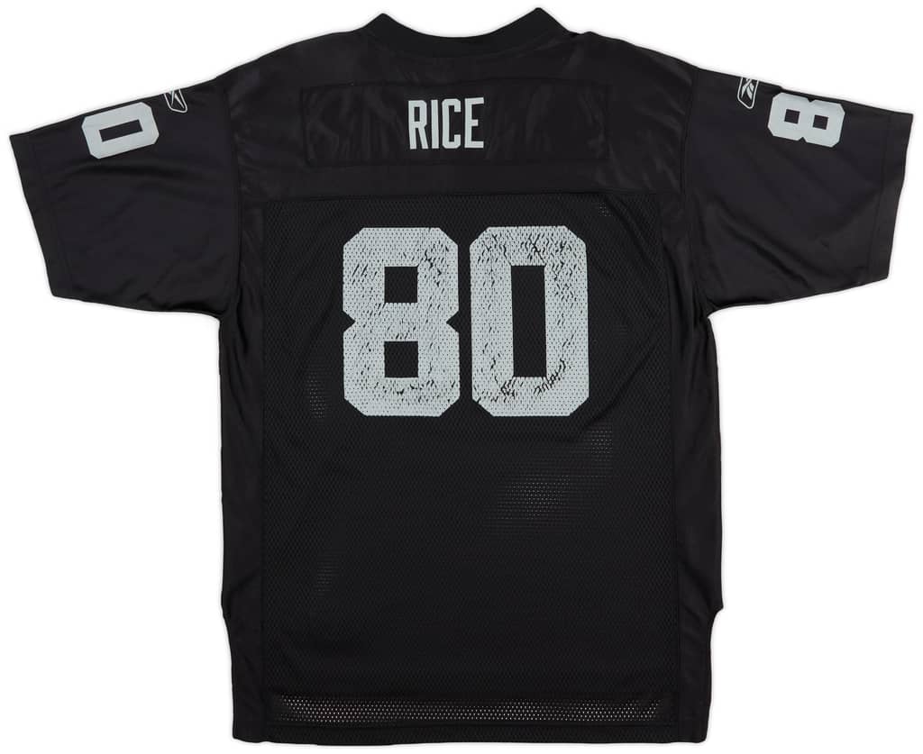 2002-04 Oakland Raiders Rice #80 Reebok On Field Home Jersey (Very Good) XL.Kids