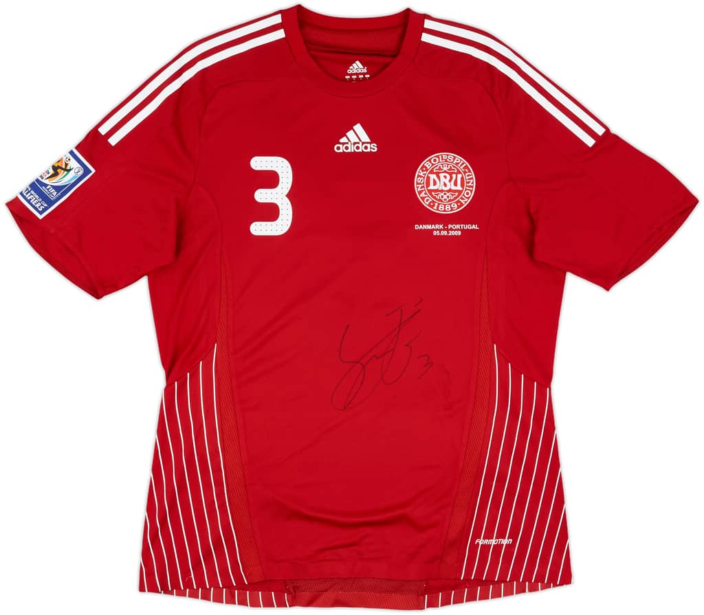 2009 Denmark Match Worn Signed Home Shirt #3 (Kjær) v Portugal