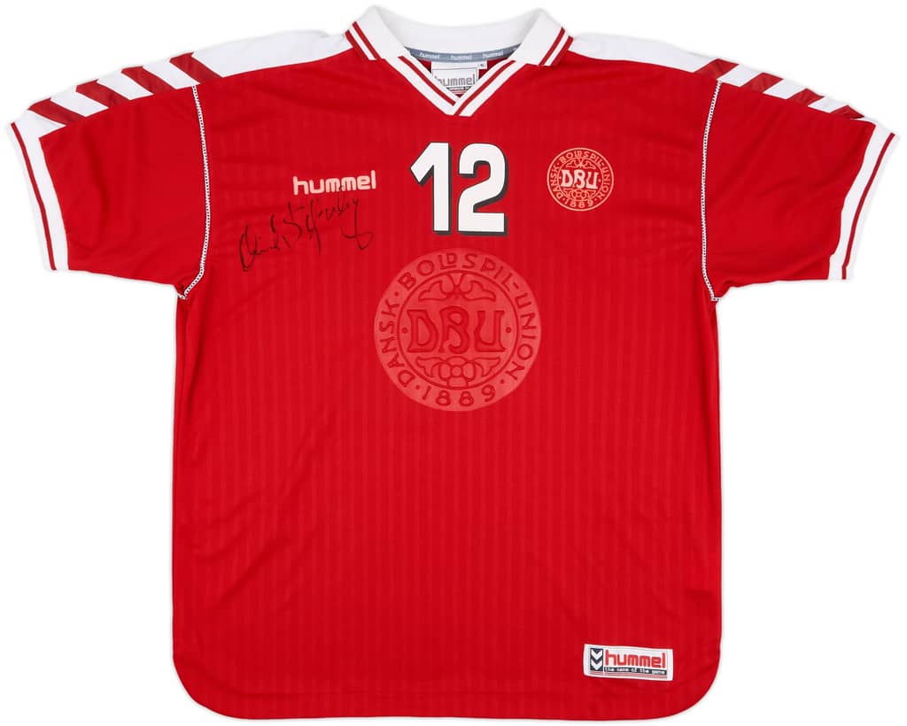 1998-00 Denmark Match Issue Signed Home Shirt #12