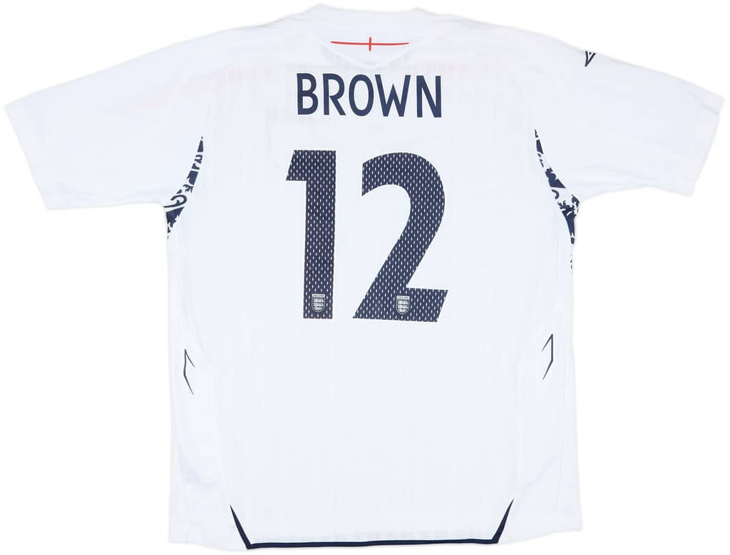 2007 England Match Worn Home Shirt Brown #12 (v Germany)