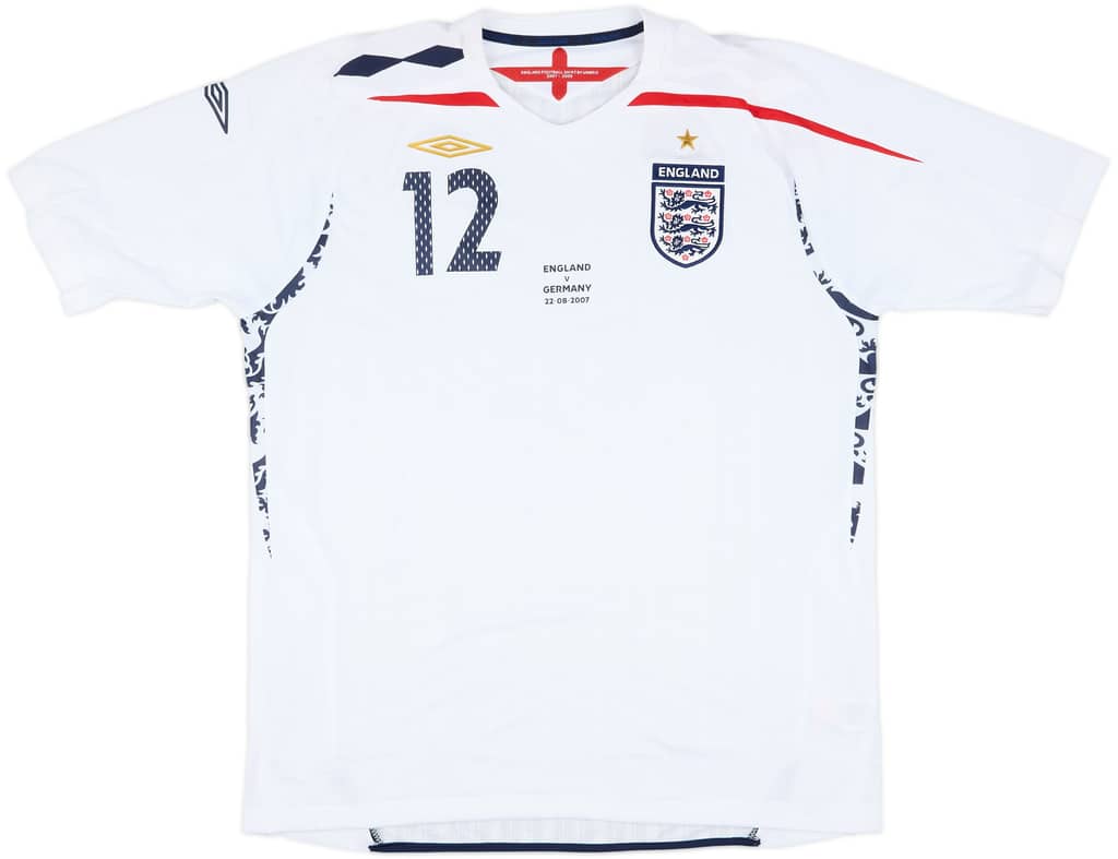 2007 England Match Worn Home Shirt Brown #12 (v Germany)