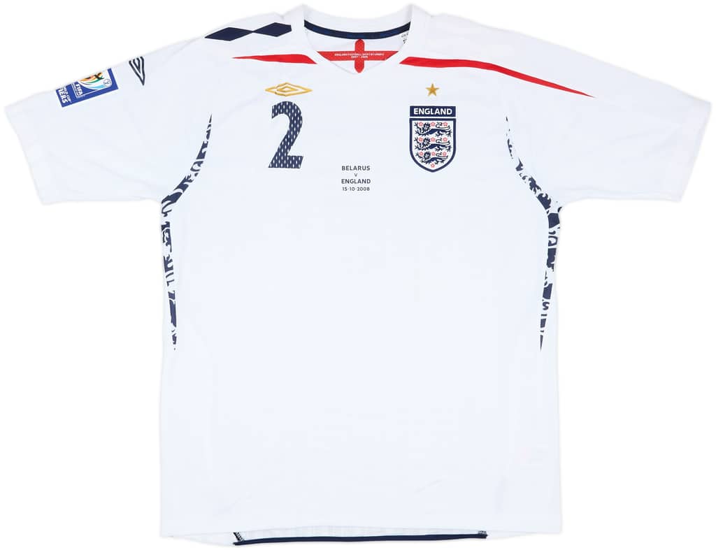 2008 England Match Worn Home Shirt Brown #2 (v Belarus)