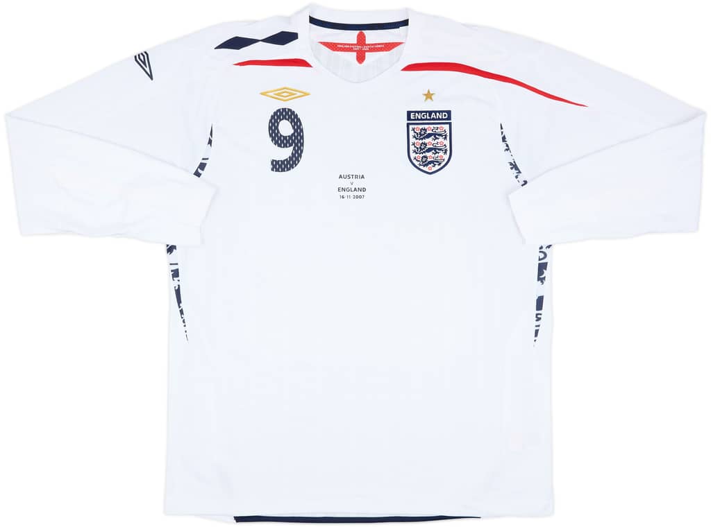 2007 England Match Issue Home L/S Shirt Crouch #9 (v Austria)