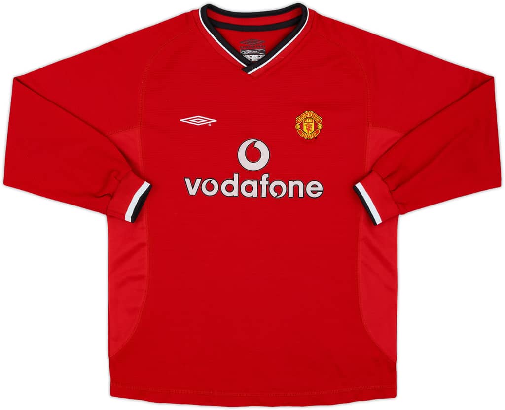 2000-02 Manchester United Home L/S Shirt - 8/10 - (L.Boys)