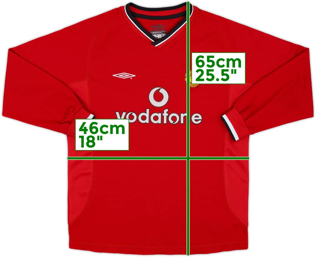 2000-02 Manchester United Home L/S Shirt - 8/10 - (L.Boys)