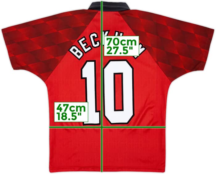 1996-98 Manchester United Home Shirt Beckham #10 - 9/10 - (Y)