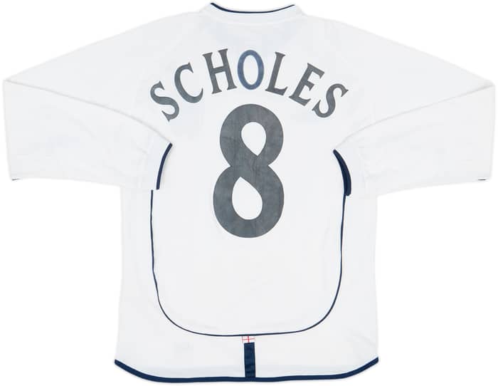 2001-03 England Home L/S Shirt Scholes #8 - 5/10 - (S)