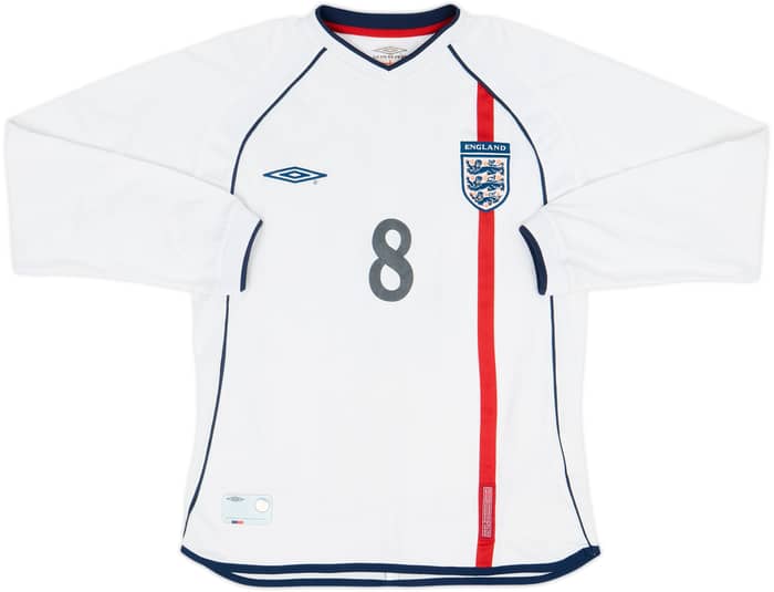 2001-03 England Home L/S Shirt Scholes #8 - 5/10 - (S)