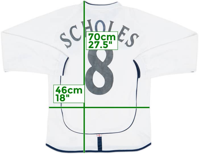 2001-03 England Home L/S Shirt Scholes #8 - 5/10 - (S)