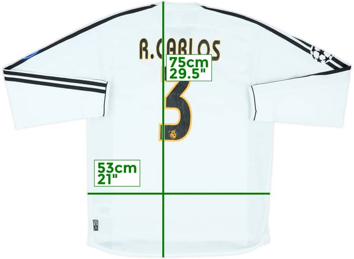 2003-04 Real Madrid Home L/S Shirt R.Carlos #3 - 7/10 - (M)