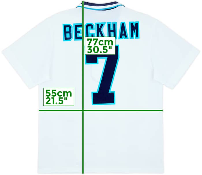 1995-97 England Home Shirt Beckham #7 - 9/10 - (L)