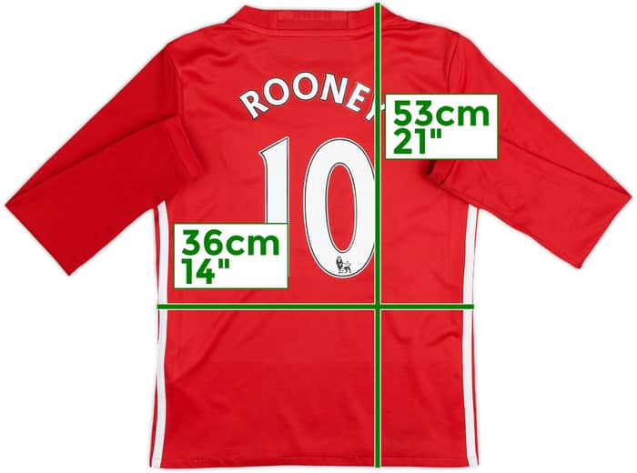 2016-17 Manchester United Home L/S Shirt Rooney #10 - 6/10 - (9-10 Years)