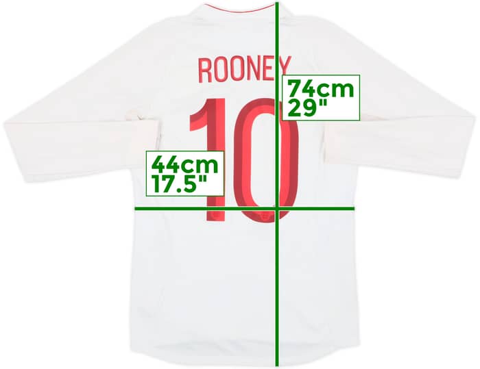 2012-13 England Home L/S Shirt Rooney #10 - 6/10 - (S)