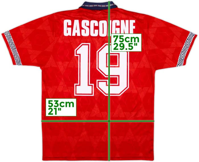 1990-93 England Away Shirt Gascoigne #19 - 5/10 - (L)
