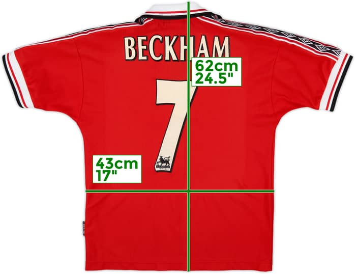1998-00 Manchester United Home Shirt Beckham #7 - 8/10 - (L.Boys)