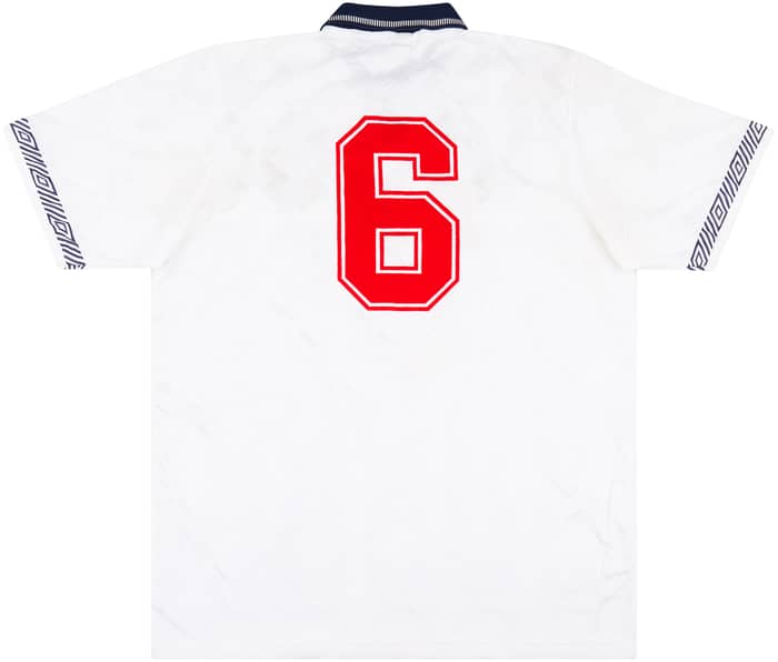 1991 England Match Worn Home Shirt #6 (Parker) v Germany