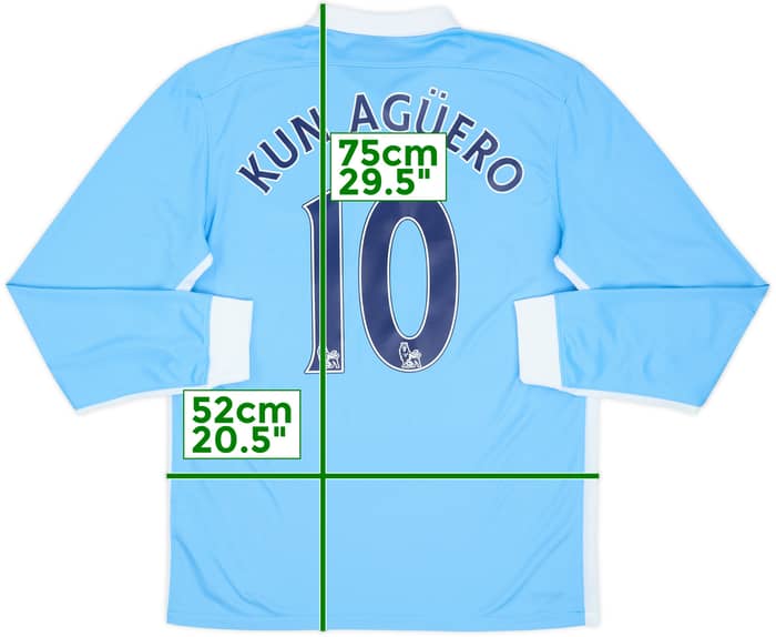Camiseta de local de manga larga del Manchester City 2015-16 Kun Aguero #10 - 8/10 - (M)