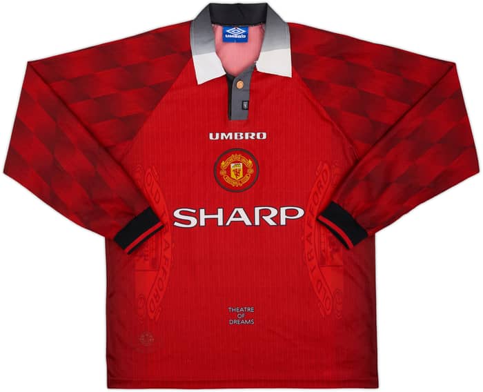 1996-98 Manchester United Home L/S Shirt Cantona #7 - 8/10 - (L)
