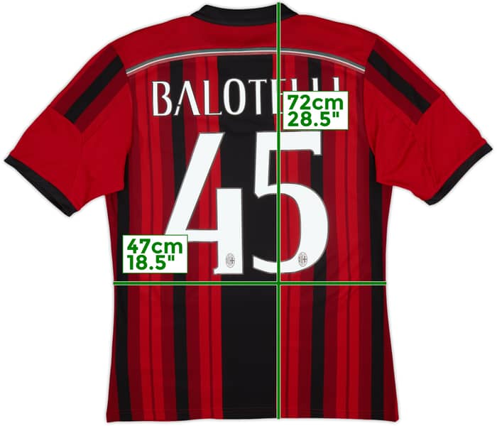 2014-15 AC Milan Home Shirt Balotelli #45 - 6/10 - (M)