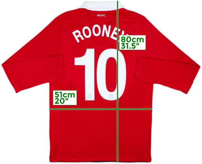 2010-11 Manchester United Home L/S Shirt Rooney #10 - 10/10 - (M)