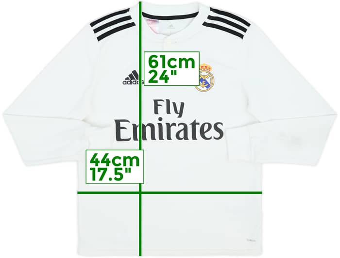 2018-19 Real Madrid Home L/S Shirt - 5/10 - (L.Boys)