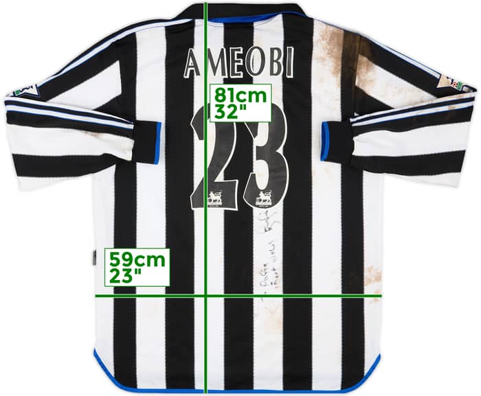 2000-01 Newcastle Match Worn Signed Home L/S Shirt Ameobi #23