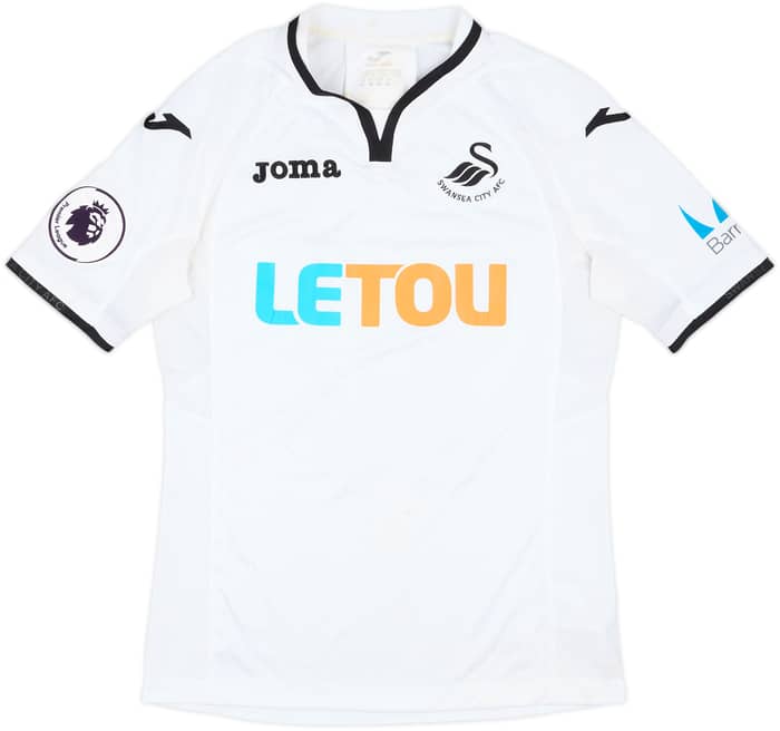 2017-18 Swansea Match Worn Home Shirt Abraham #10