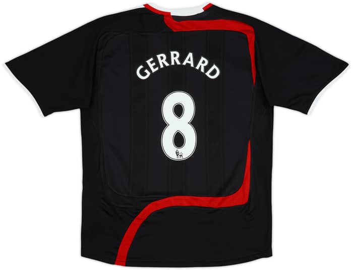 Camiseta de la tercera equipación del Liverpool 2007-08 Gerrard #8 - 6/10 - (Niños M)