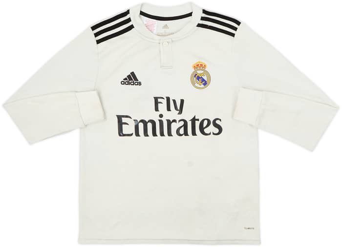2018-19 Real Madrid Home L/S Shirt - 4/10 - (13-14 Years)