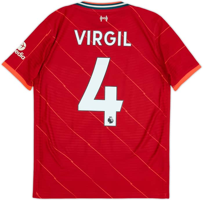 2021-22 Liverpool Authentic Home Shirt Virgil #4 - 9/10 - (14-15 Years)
