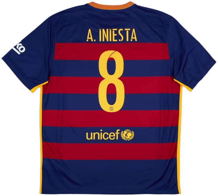 2015-16 Barcelona Home Shirt A.Iniesta #8 - 9/10 - (XL)