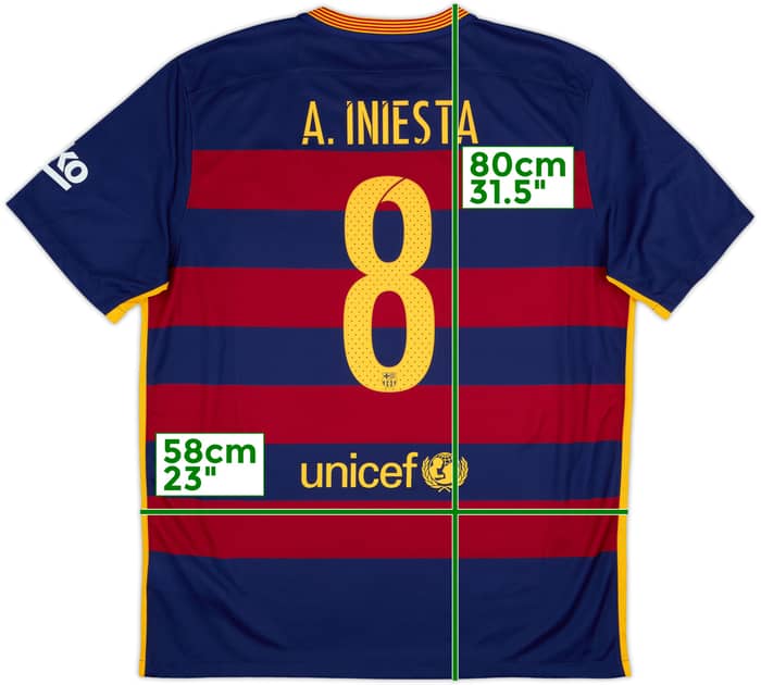 2015-16 Barcelona Home Shirt A.Iniesta #8 - 9/10 - (XL)