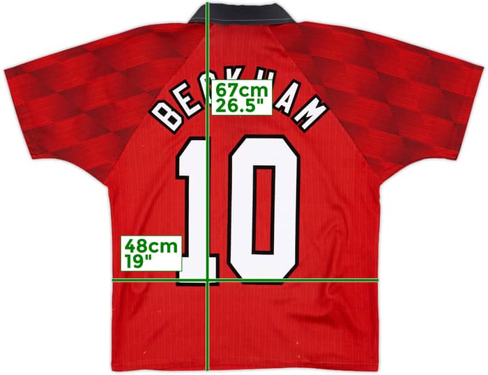 1996-98 Manchester United Home Shirt Beckham #10 - 7/10 - (Y)